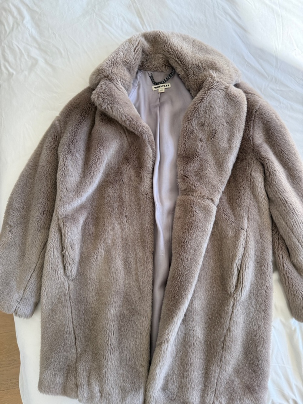 Whistles Plush Faux Fur Coat in Taupe